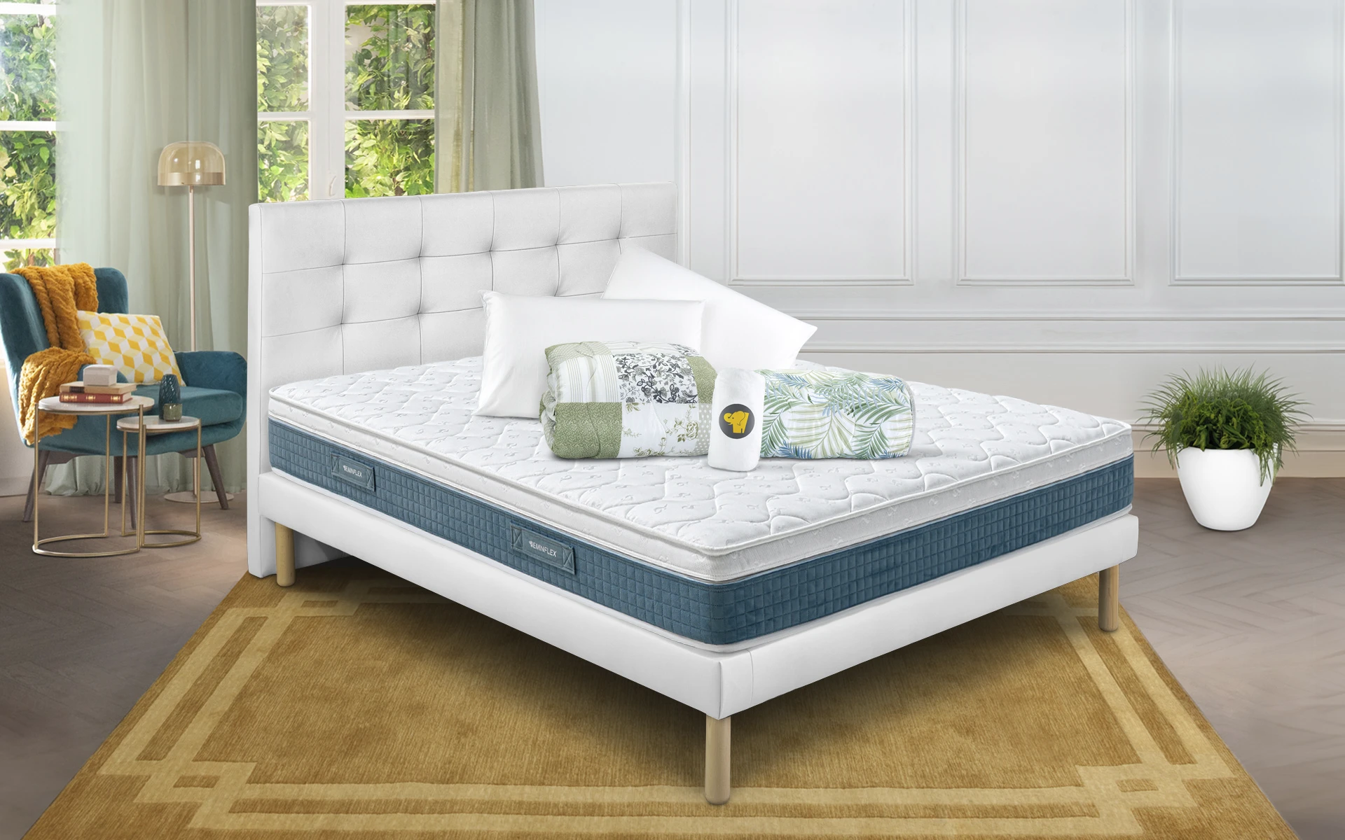 Nuovo Sano ortopedico in Memory BioFresh con base letto Gioia bianco e kit offerta