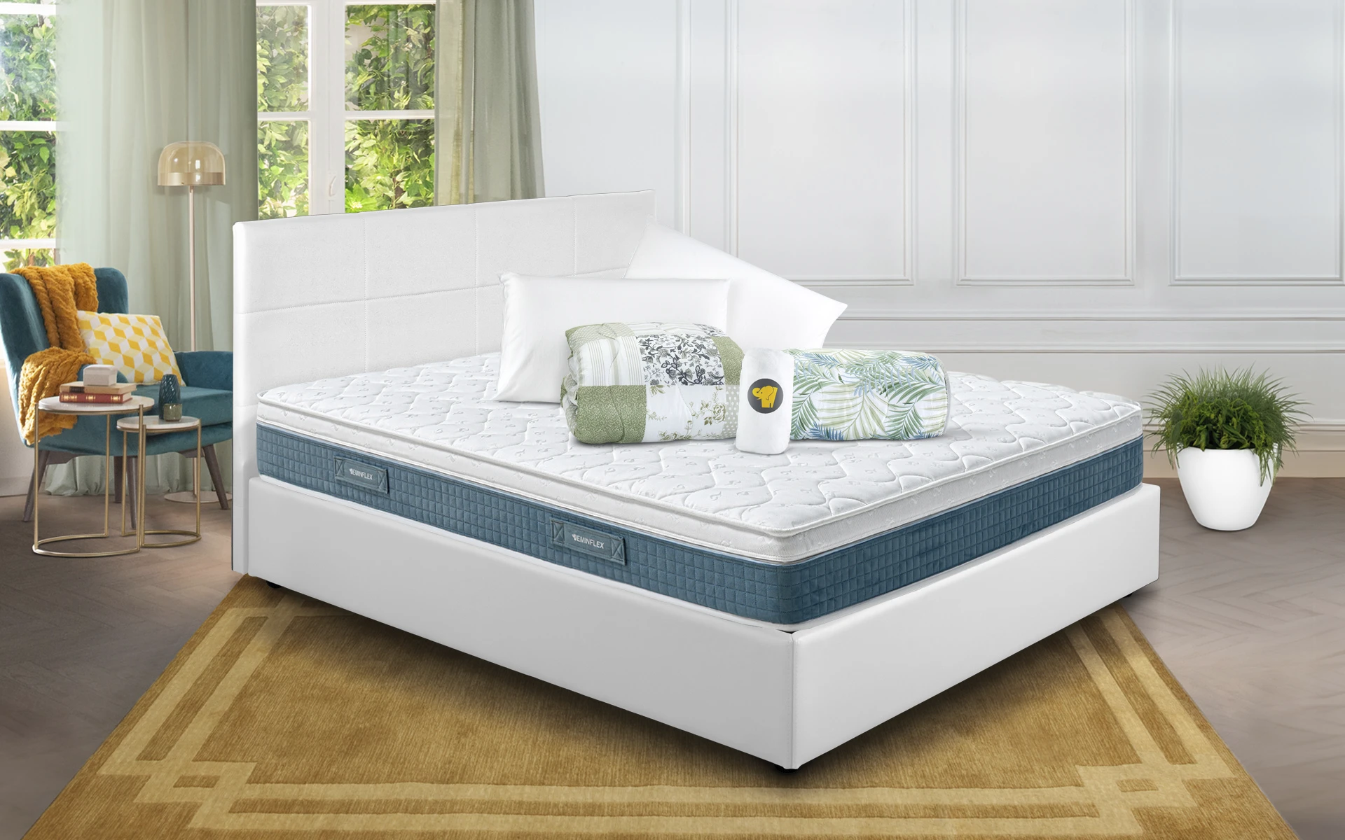 Nuovo Sano ortopedico in Memory BioFresh con letto contenitore Anna bianco chiuso e kit offerta