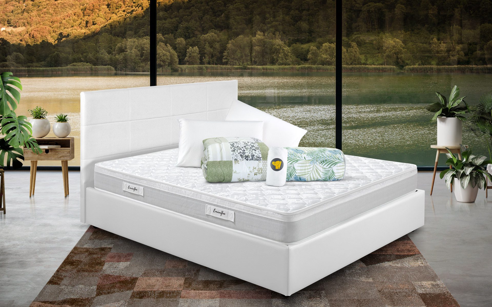 Eminflex materassi Experia matrimoniale con letto contenitore bianco e kit accessori matrimoniale Eminflex materassi Experia matrimoniale con letto contenitore bianco e kit accessori matrimoniale