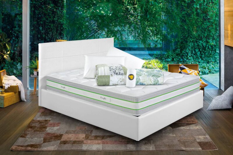 Eminflex materassi Green matrimoniale con letto contenitore bianco e kit accessori