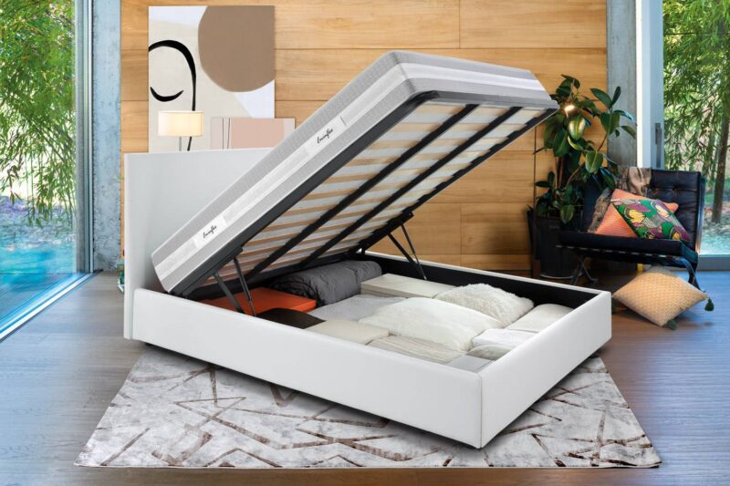 Eminflex materassi Infinity matrimoniale con letto contenitore bianco aperto