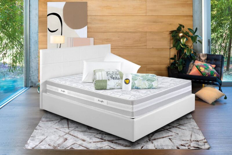 Eminflex materassi Infinity matrimoniale con letto contenitore bianco e kit accessori