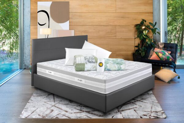 Eminflex materassi Infinity matrimoniale con letto contenitore grigio e kit accessori