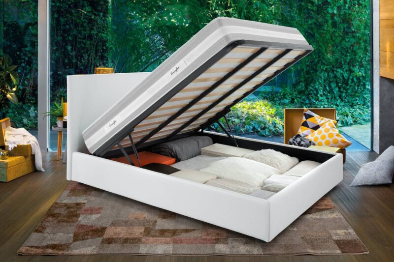 Eminflex materassi Paradise matrimoniale con letto contenitore bianco aperto