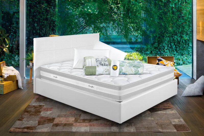Eminflex materassi Paradise matrimoniale con letto contenitore bianco e kit accessori