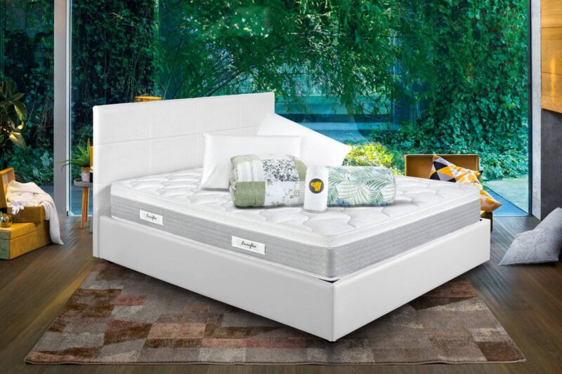 Eminflex materassi Perfecto matrimoniale con letto contenitore bianco e kit accessori