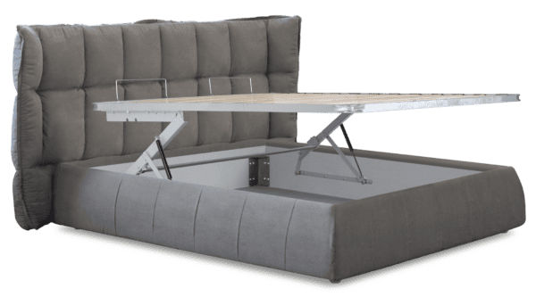 Letto Singolo Contenitore Vanessa, Rivestito In Tessuto Beige, Made In Italy, Apertura Frontale, Per Materasso 80x190 Cm, Con Rete A Doghe Inclusa