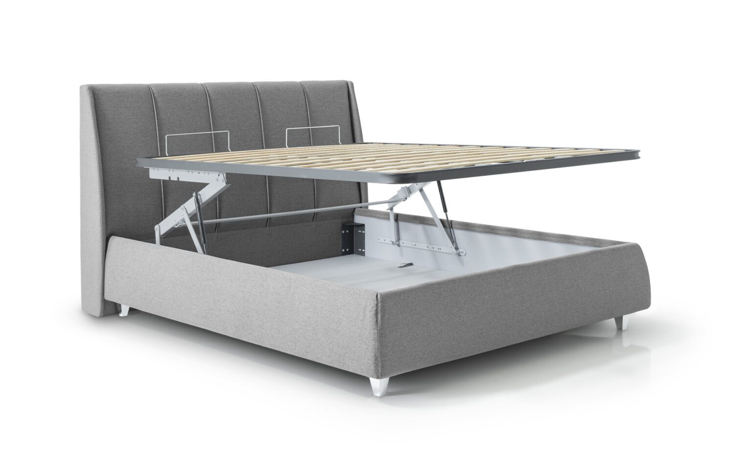 Letto Matrimoniale Con Contenitore E Luci LED - Tidyard Idraulico In Tessuto Grigio 160x200 Cm