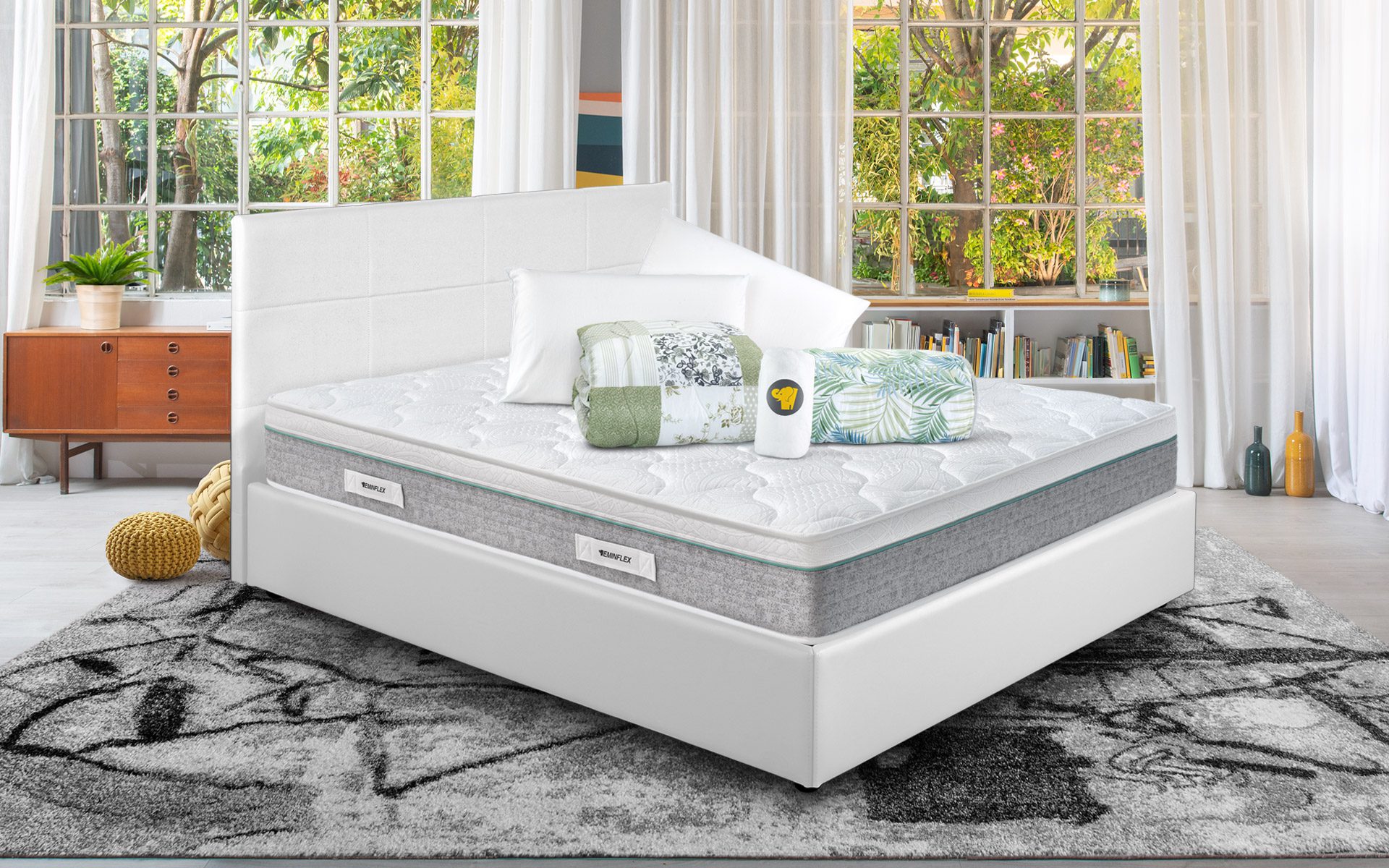 Eminflex Materassi Attivo matrimoniale in offerta con letto contenitore Anna bianco chiuso con kit notte