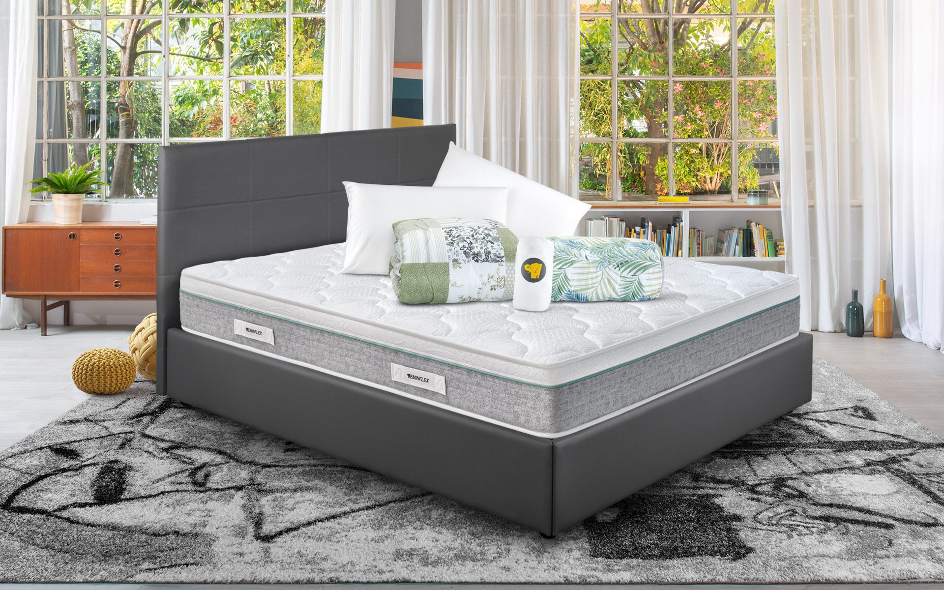 Eminflex Materassi Attivo matrimoniale in offerta con letto contenitore Anna grigio chiuso con kit notte