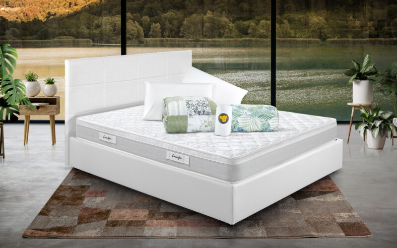 Eminflex Materassi Experia matrimoniale offerta con letto contenitore Anna bianco chiuso e kit notte