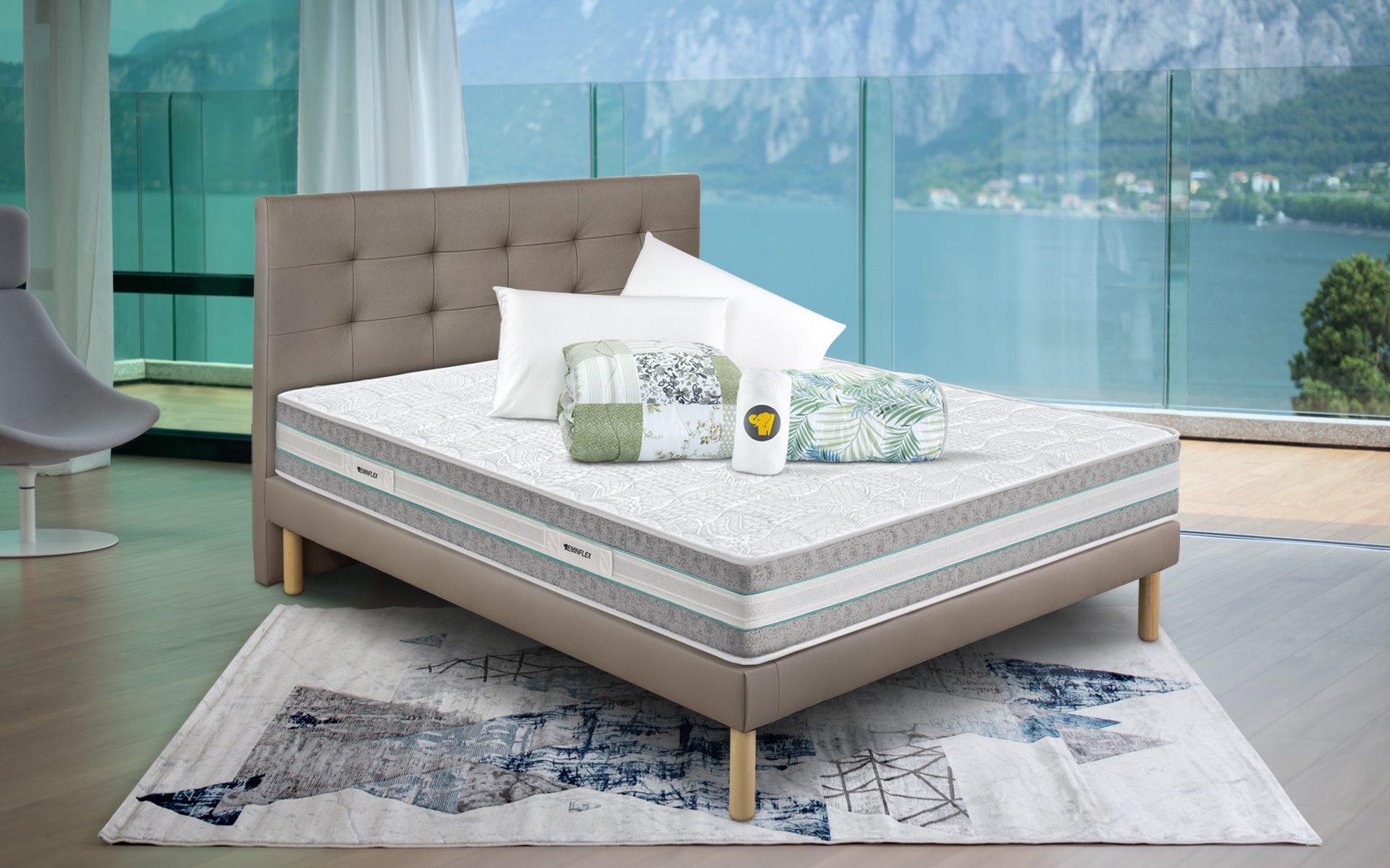 Eminflex Materassi Infinity matrimoniale con base letto Gioia tortora con kit notte
