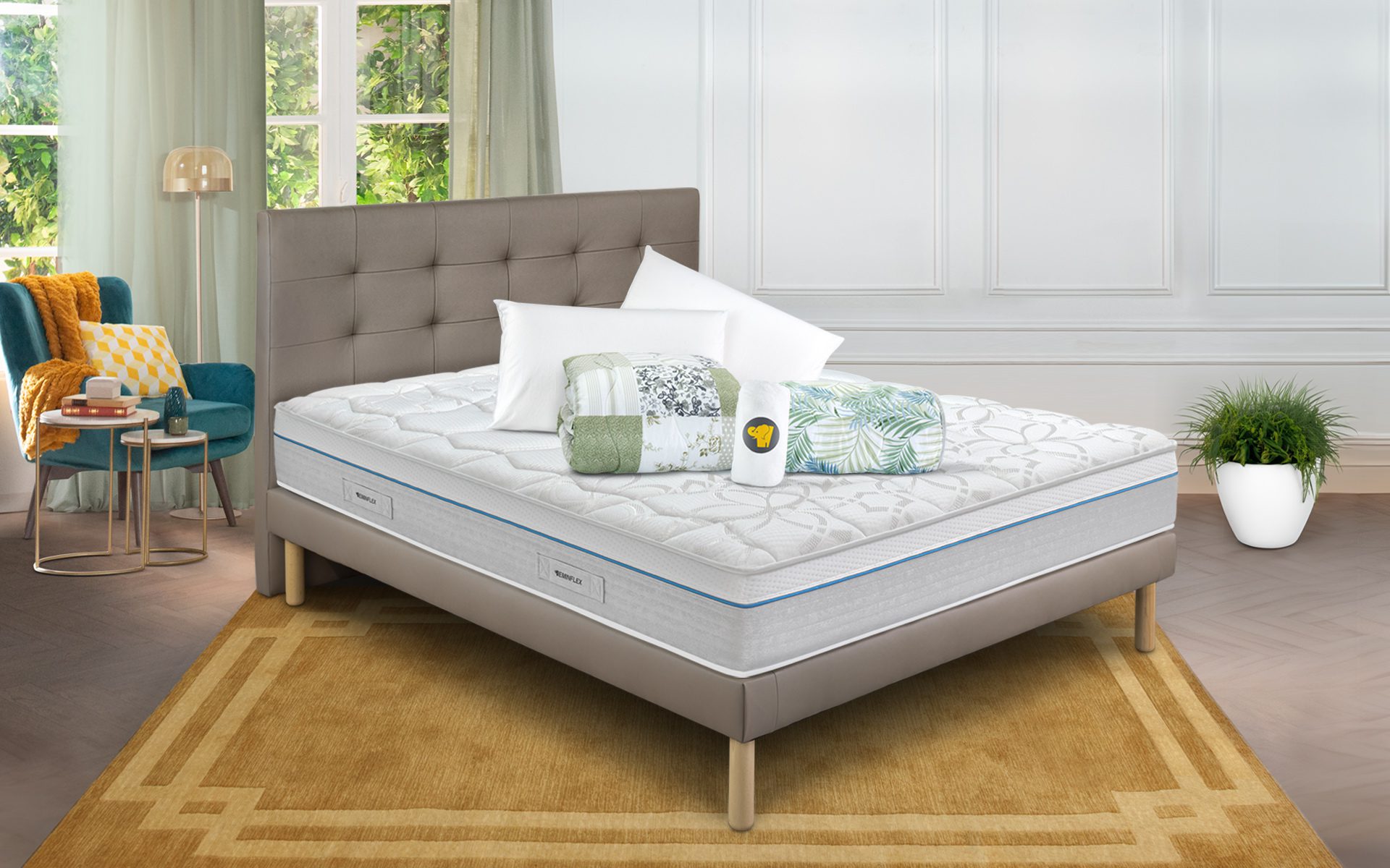 Eminflex Materassi Innova matrimoniale con base letto Gioia tortora con kit notte