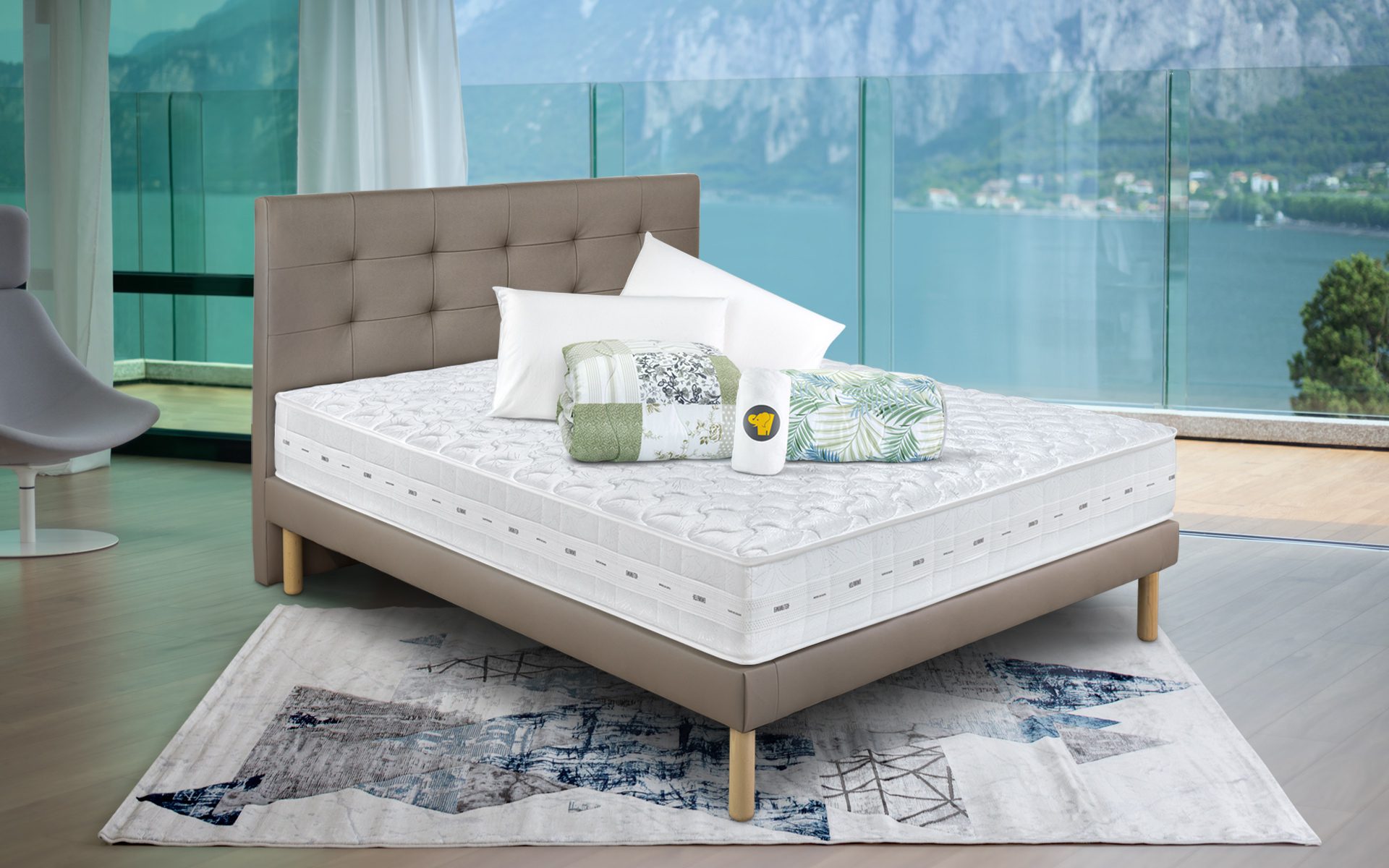 Eminflex Materassi Mito matrimoniale con base letto Gioia tortora con kit notte