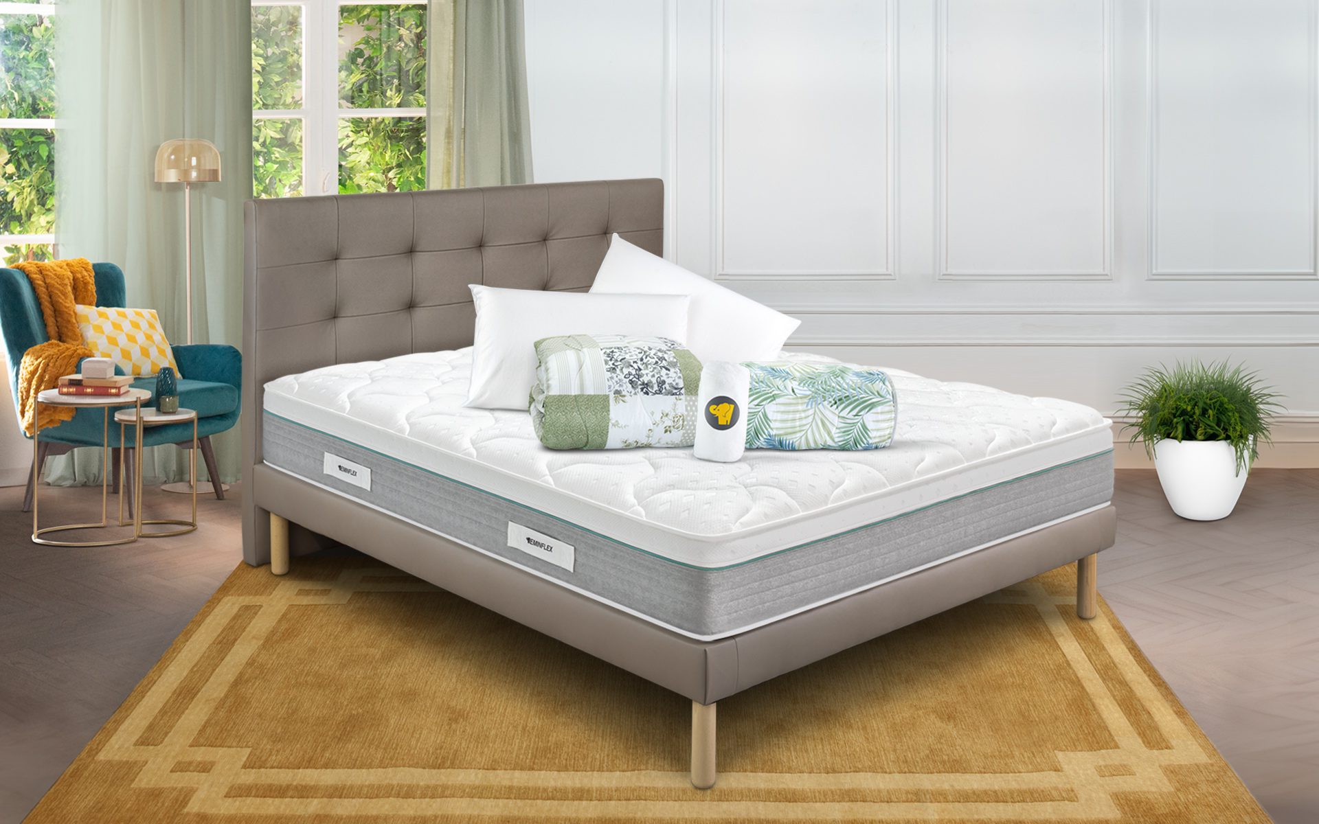 Eminflex Materassi Paradise matrimoniale con base letto Gioia tortora con kit notte