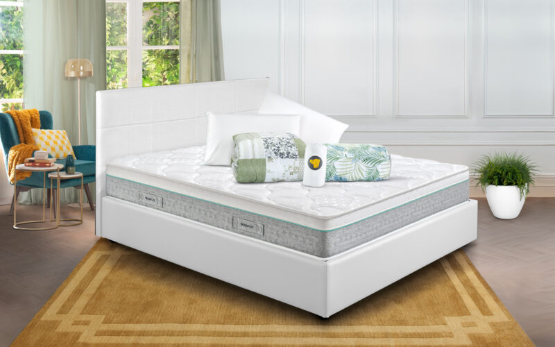 Eminflex Materassi Perfecto matrimoniale offerta con letto contenitore Anna bianco chiuso e kit notte