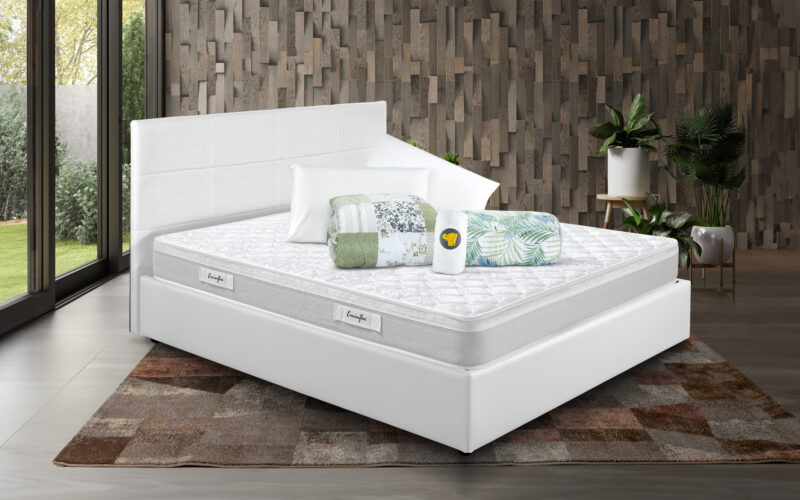 Eminflex Materassi Romeo matrimoniale offerta con letto contenitore Anna bianco chiuso e kit notte