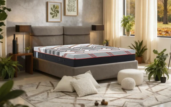 Materasso matrimoniale Orthomedical Plus ambientato con letto Kalliope vista tre quarti