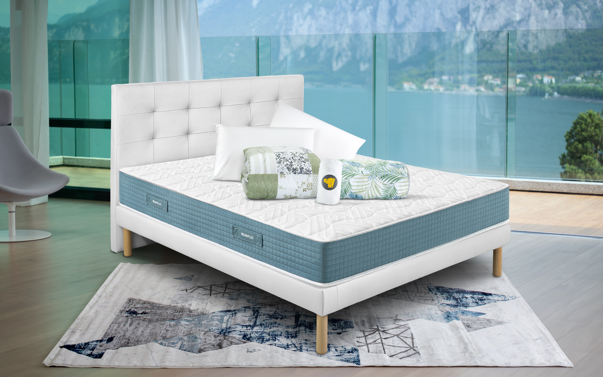 Eminflex materasso matrimoniale nuovo Infinity con base letto Gioia bianco e kit offerta
