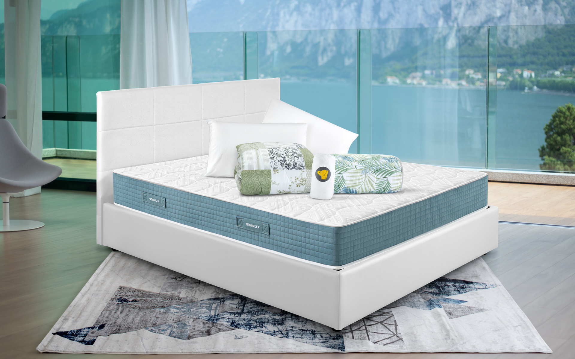Eminflex materasso matrimoniale nuovo Infinity con letto contenitore bianco e kit offerta