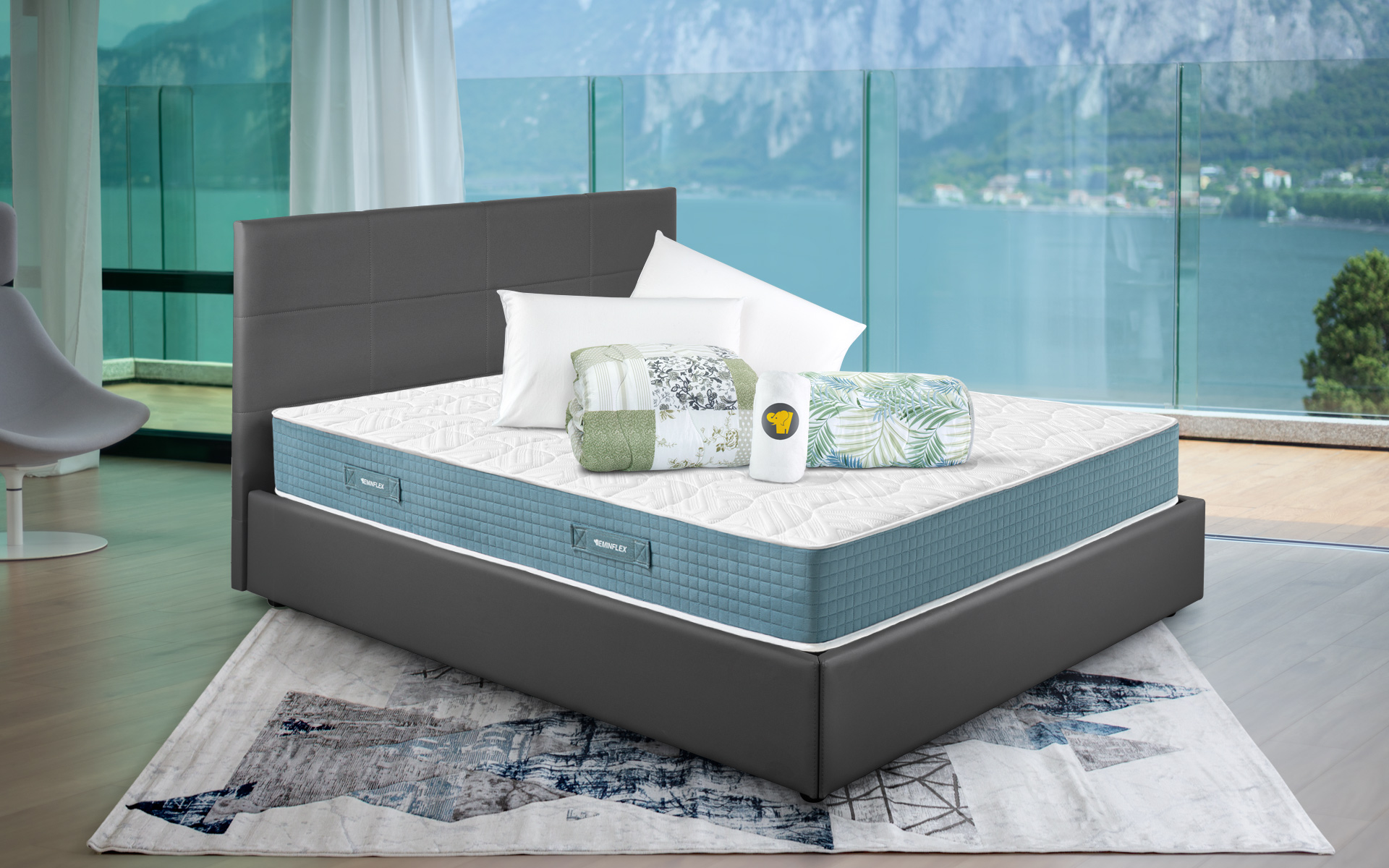Eminflex materasso matrimoniale nuovo Infinity con letto contenitore grigio e kit offerta