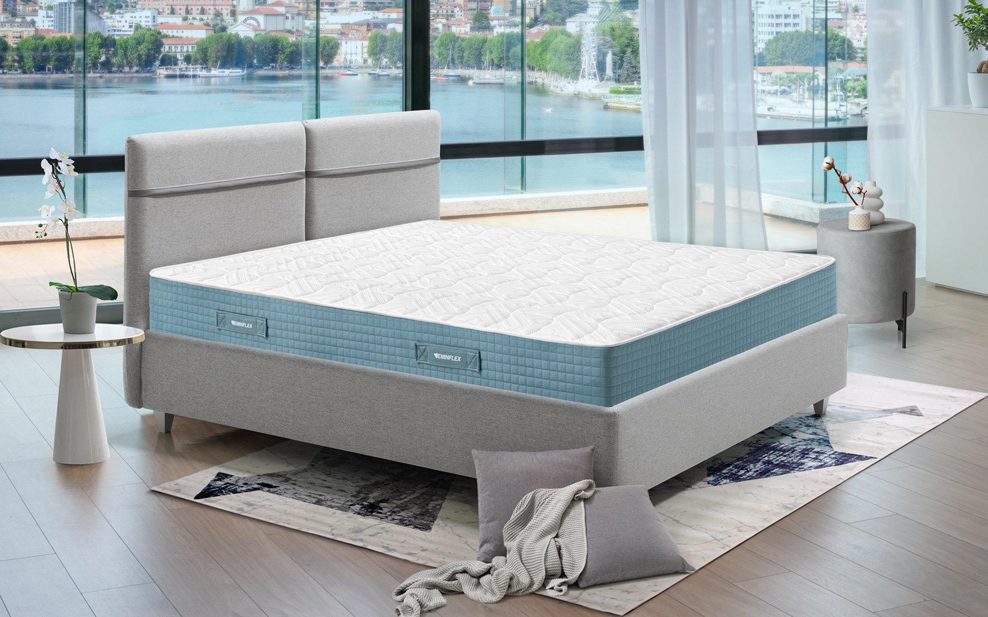 Eminflex materasso matrimoniale nuovo Infinity con letto alta gamma vista 3/4