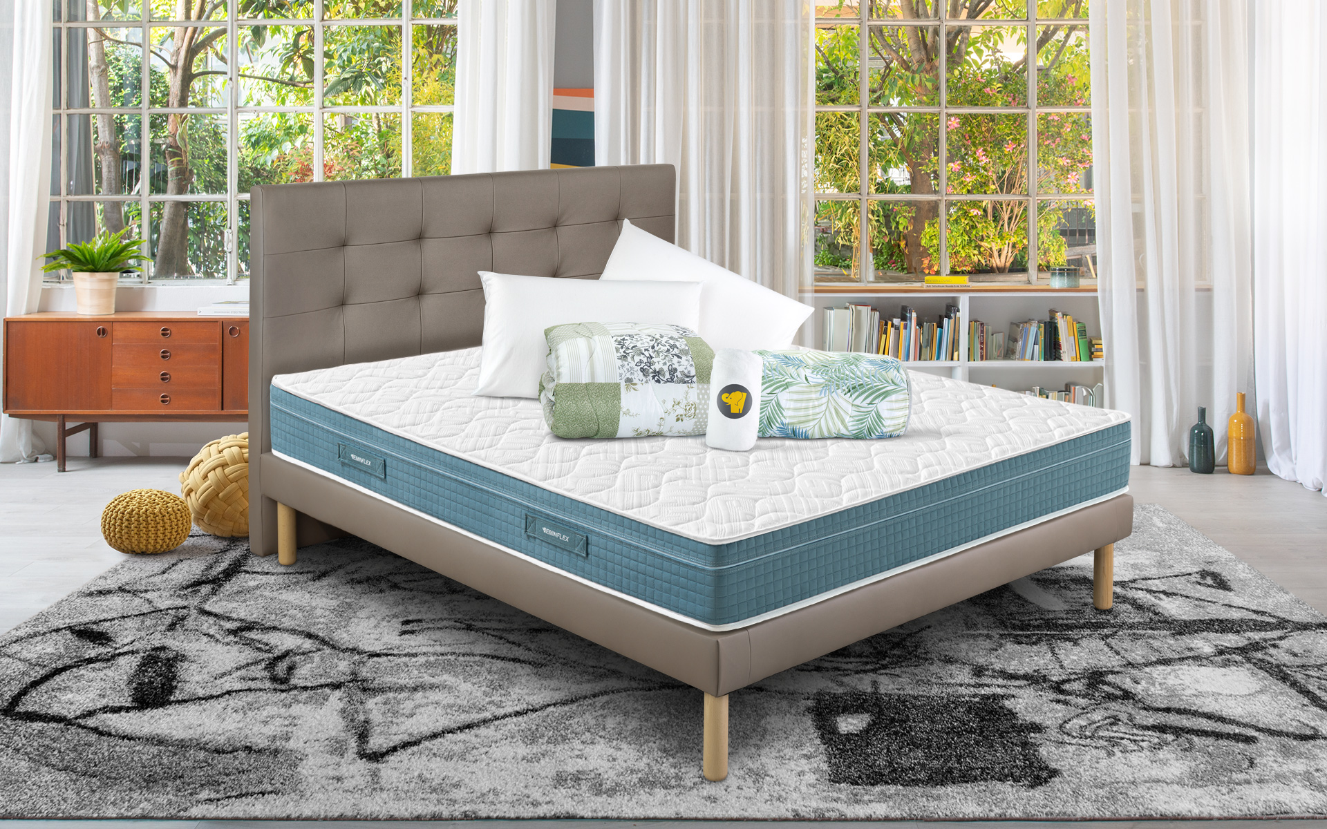 Eminflex materasso matrimoniale nuovo Union con base letto Gioia grigio e kit offerta