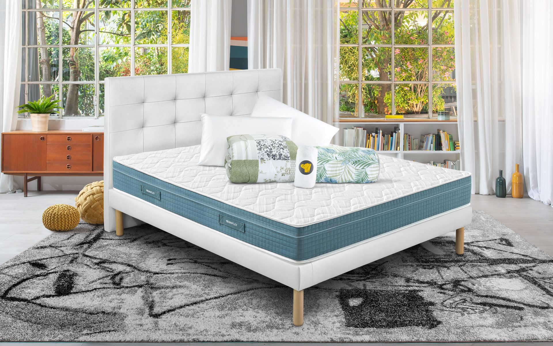 Eminflex materasso matrimoniale nuovo Union con base letto Gioia bianco e kit offerta