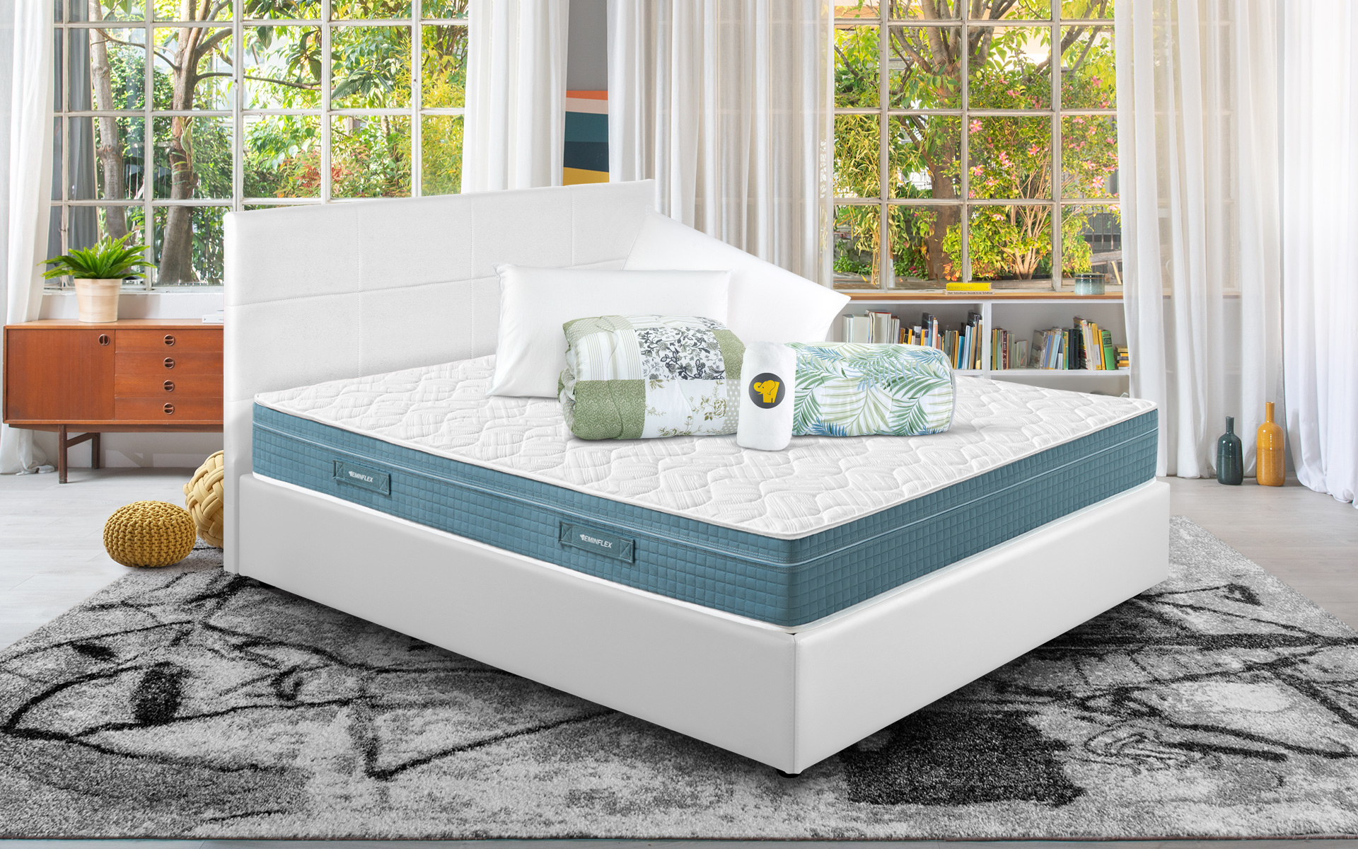 Eminflex materasso matrimoniale nuovo Union con letto contenitore bianco e kit offerta